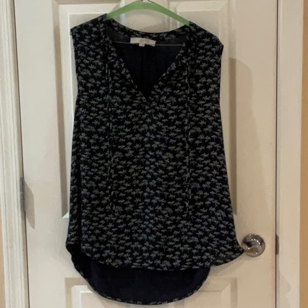 LOFT Navy blouse with white print